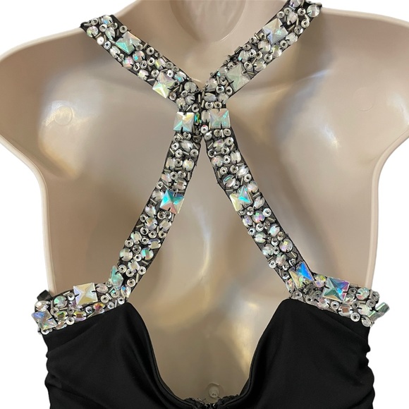 Black Formal Prom Dress with Gemstone Detailing - Picture 5 of 5